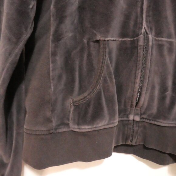 Y2K - GAP - Stretch | medium | Black Zip-Up Velour Hooded Jacket | Pockets - Picture 8 of 16